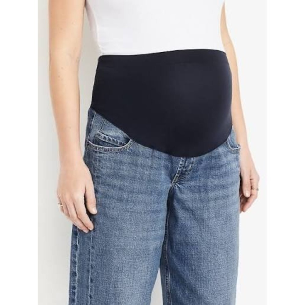Old Navy Maternity Full Panel Waistband Barrel Leg Ankle Jeans Blue Denim 12 - Picture 9 of 12
